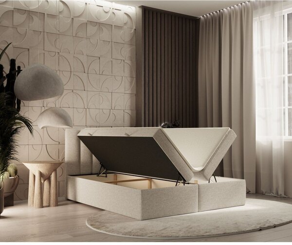 Beżowe łóżko boxspring ze schowkiem 160x200 cm Novento – Maison de Rêve