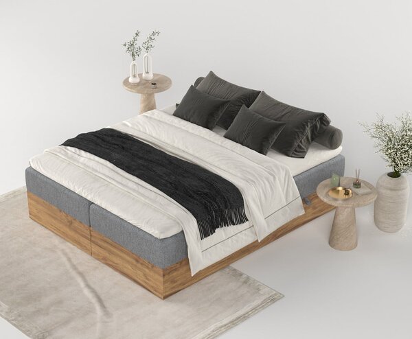 Szaro-naturalne łóżko boxspring ze schowkiem 140x200 cm Faro – Maison de Rêve