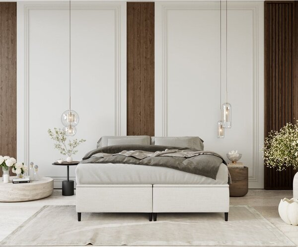 Kremowe tapicerowane łóżko dwuosobowe ze schowkiem 180x200 cm Tate – Maison de Rêve