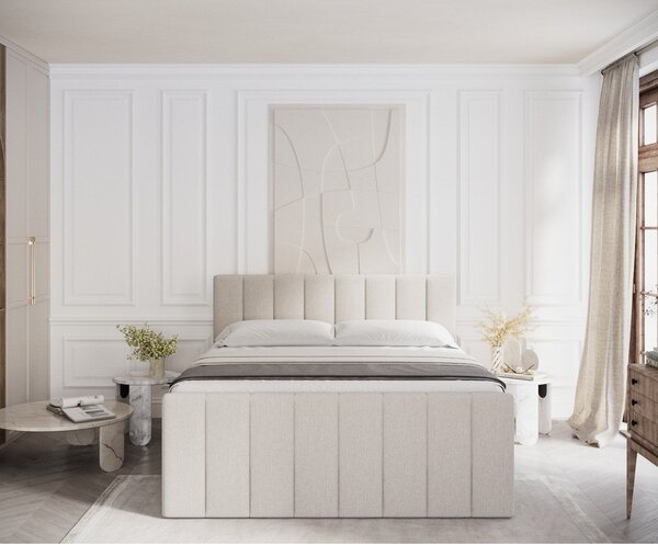 Beżowe łóżko boxspring ze schowkiem 160x200 cm Ruby – Maison de Rêve