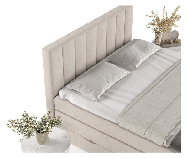 Beżowe łóżko boxspring ze schowkiem 160x200 cm Ruby – Maison de Rêve