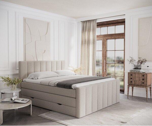 Beżowe łóżko boxspring ze schowkiem 160x200 cm Ruby – Maison de Rêve