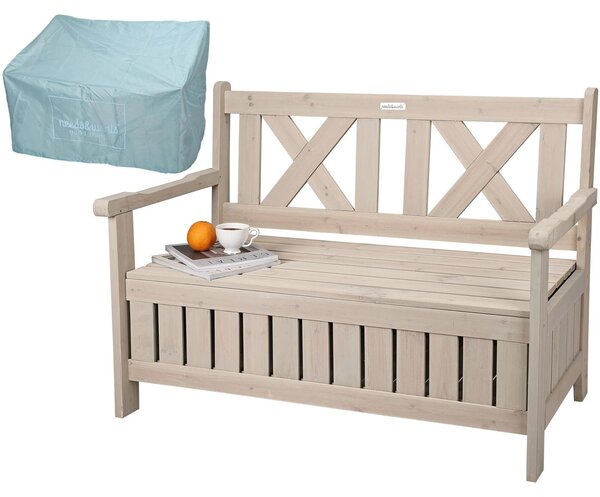 Ławka ogrodowa skrzynia - Lite drewno sosnowe - Szaro-beżowa - 115 x 58 x 85 cm - Ławka z pojemnikiem na ogród, balkon i taras