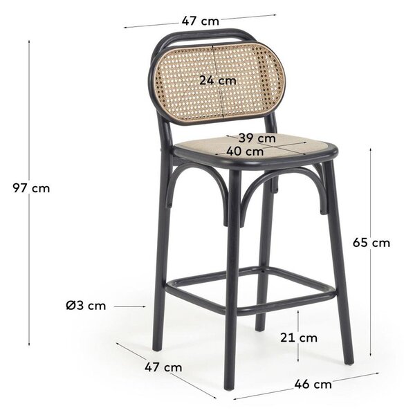 Czarny hoker z litego drewna wiązu (wysokość siedziska 65 cm) Doriane – Kave Home