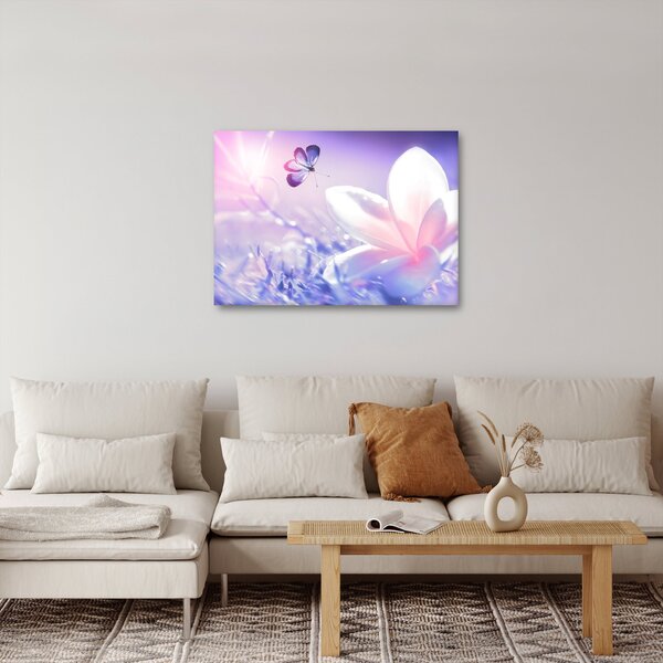 Obraz - Motyl lecący do kwiatu (70x50 cm)