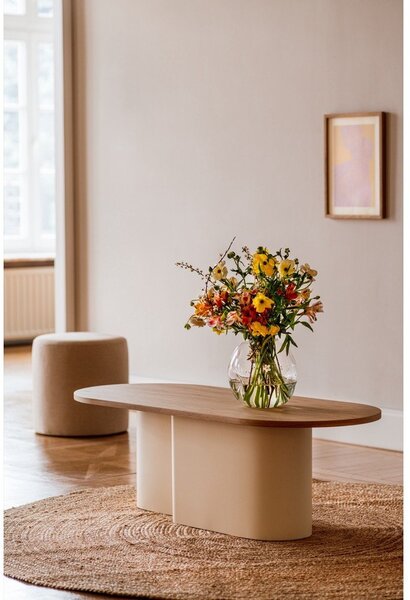 Beżowy stolik z blatem w dekorze dębu 50x115 cm Looi – noo.ma