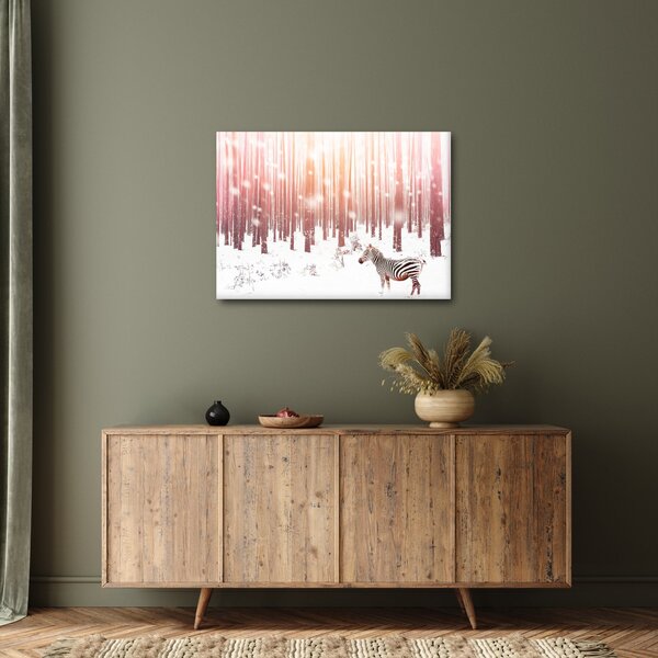 Obraz - Zebra w śnieżnym lesie (70x50 cm)