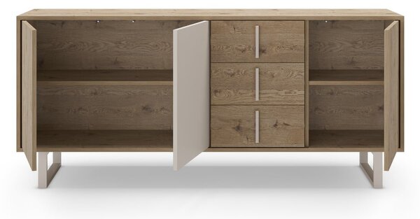 Szara niska komoda w dekorze dębu 180x80 cm Millay – Marckeric