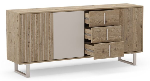 Szara niska komoda w dekorze dębu 180x80 cm Millay – Marckeric