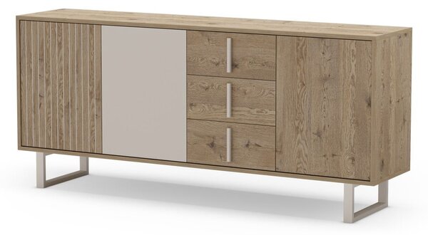 Szara niska komoda w dekorze dębu 180x80 cm Millay – Marckeric