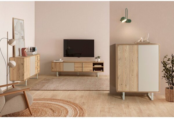 Szara niska komoda w dekorze dębu 180x80 cm Millay – Marckeric