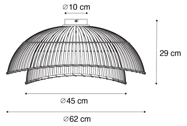 Orientalna lampa sufitowa czarna z naturalnym bambusem 62 cm - Pua