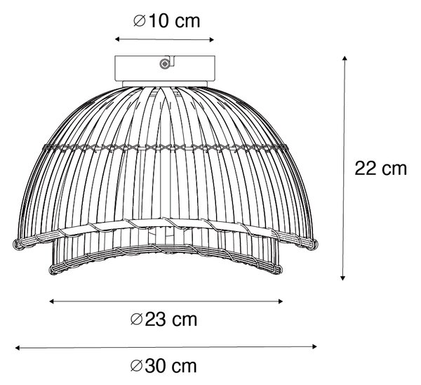Orientalna lampa sufitowa czarna z naturalnym bambusem 30 cm - Pua