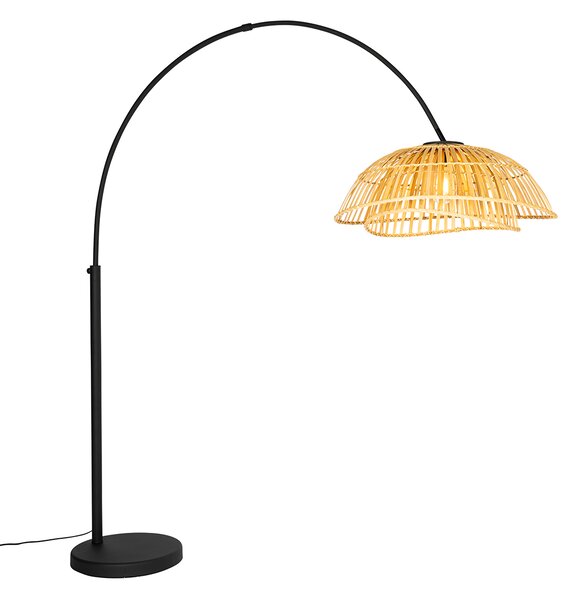 Luk Orientalna lampa łukowa czarna z naturalnym bambusem - Pua Oswietlenie wewnetrzne