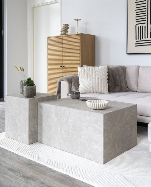 Beżowy stolik w dekorze marmuru 60x80 cm Prague – House Nordic
