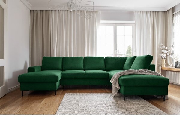Ciemnozielony sztruksowy rozkładany narożnik (prawostronny) Lofty Lilly – Miuform