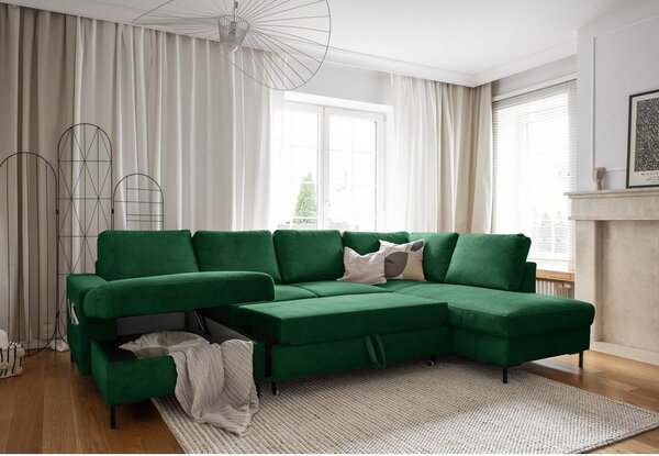 Ciemnozielony sztruksowy rozkładany narożnik (prawostronny) Lofty Lilly – Miuform