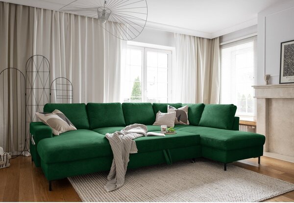 Ciemnozielony sztruksowy rozkładany narożnik (prawostronny) Lofty Lilly – Miuform