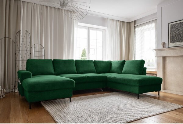 Ciemnozielony sztruksowy rozkładany narożnik (prawostronny) Lofty Lilly – Miuform