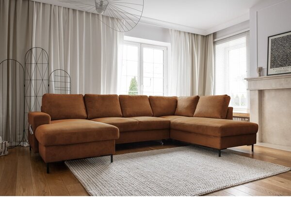 Pomarańczowobrązowy sztruksowy rozkładany narożnik (prawostronny) Lofty Lilly – Miuform