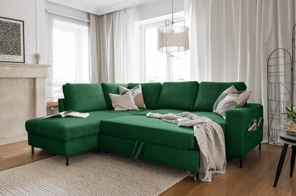 Ciemnozielony sztruksowy rozkładany narożnik (lewostronny) Lofty Lilly – Miuform