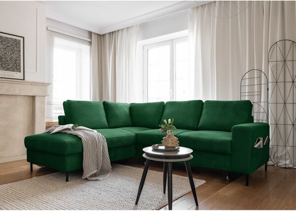 Ciemnozielony sztruksowy rozkładany narożnik (lewostronny) Lofty Lilly – Miuform