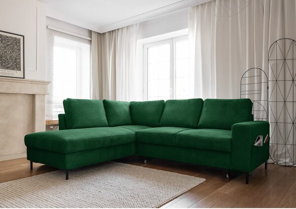 Ciemnozielony sztruksowy rozkładany narożnik (lewostronny) Lofty Lilly – Miuform