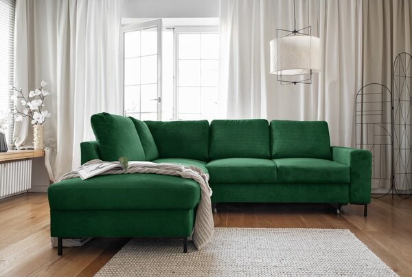 Ciemnozielony sztruksowy rozkładany narożnik (lewostronny) Lofty Lilly – Miuform