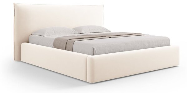 Kremowe tapicerowane łóżko dwuosobowe ze schowkiem i stelażem 160x200 cm Elio – Milo Casa