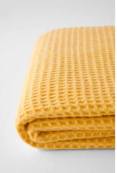 Żółty pled Euromant Waffle, 140x180 cm