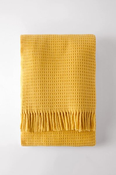 Żółty pled Euromant Waffle, 140x180 cm
