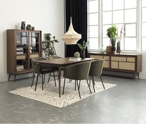 Ciemnobrązowa niska komoda w dekorze dębu z drzwiami przesuwnymi 180x80 cm Barrali – Unique Furniture