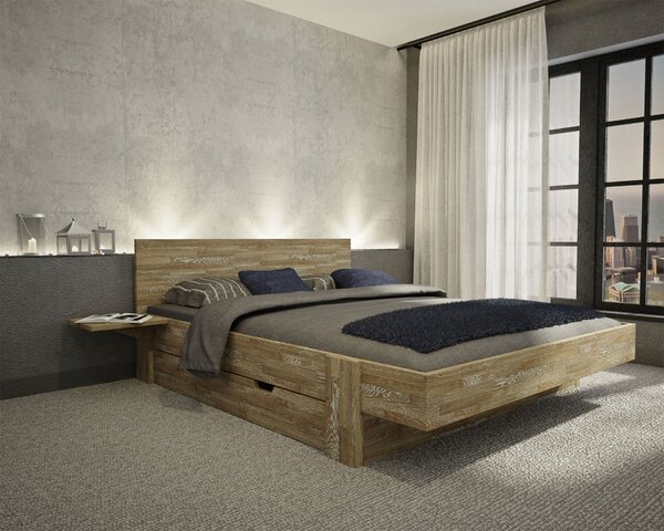 Łóżko drewniane Azzano : Rozmiar - 140x200, Rodzaj drewna - Dąb, Szuflada - Tak, Wybarwienie drewna - Dąb sonoma