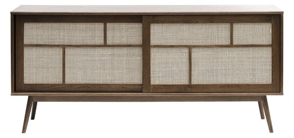 Ciemnobrązowa niska komoda w dekorze dębu z drzwiami przesuwnymi 180x80 cm Barrali – Unique Furniture