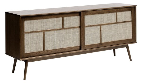Ciemnobrązowa niska komoda w dekorze dębu z drzwiami przesuwnymi 180x80 cm Barrali – Unique Furniture