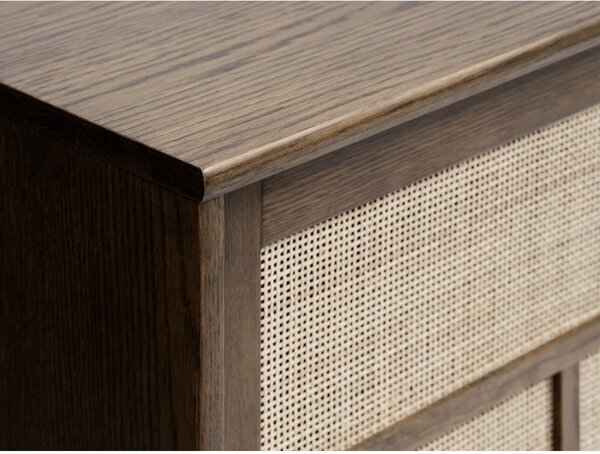 Ciemnobrązowa niska komoda w dekorze dębu z drzwiami przesuwnymi 180x80 cm Barrali – Unique Furniture