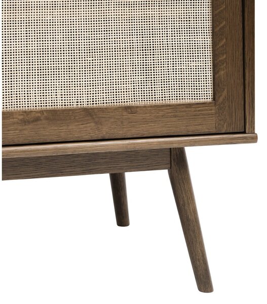 Ciemnobrązowa niska komoda w dekorze dębu z drzwiami przesuwnymi 180x80 cm Barrali – Unique Furniture
