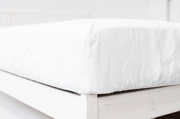 Białe prześcieradło z mieszanki lnu z gumką 180x200 cm – Linen Tales