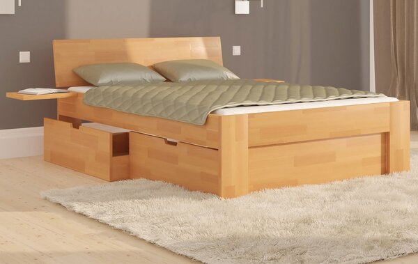 Łóżko drewniane Rodos : Rozmiar - 140x200, Wybarwienie drewna - Buk naturalny, Szuflada - Tak, Rodzaj drewna - Buk