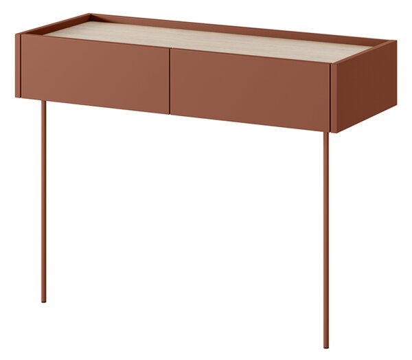 Toaletka Desin 100 cm z szufladami i metalowymi nogami - ceramic red / dąb nagano