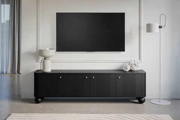 Szafka RTV Vesper 4D 187 cm - czarny / złote uchwyty / nogi kule