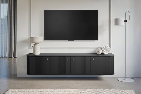 Szafka RTV wisząca Vesper 4D 187 cm - czarny / złote uchwyty