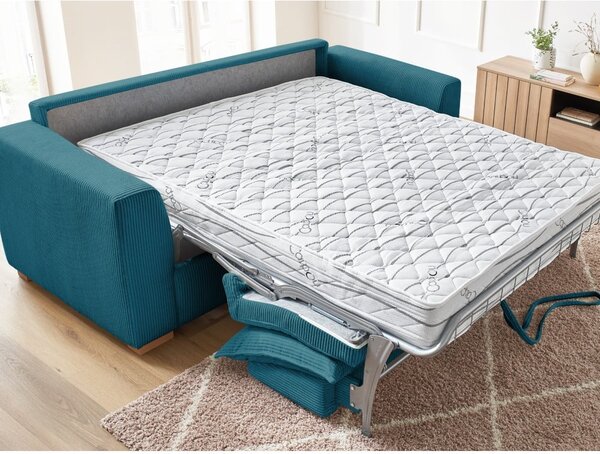 Niebieska sztruksowa rozkładana sofa 225 cm Augustin – Bobochic Paris