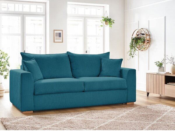 Niebieska sztruksowa rozkładana sofa 225 cm Augustin – Bobochic Paris