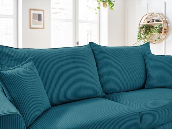 Niebieska sztruksowa rozkładana sofa 225 cm Augustin – Bobochic Paris