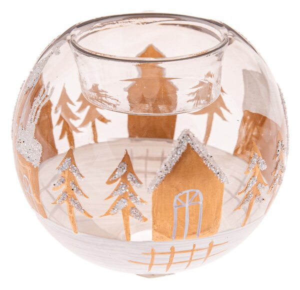 Szklany świecznik ze świątecznym motywem Snowy Land – Dakls