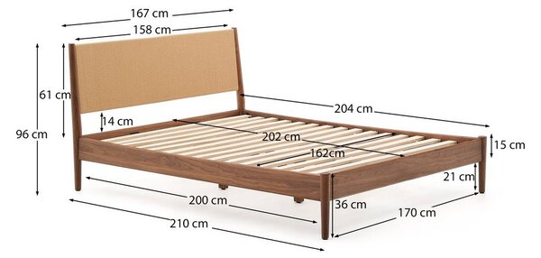 Ciemnobrązowe łóżko dwuosobowe ze stelażem 160x200 cm Elan – Kave Home
