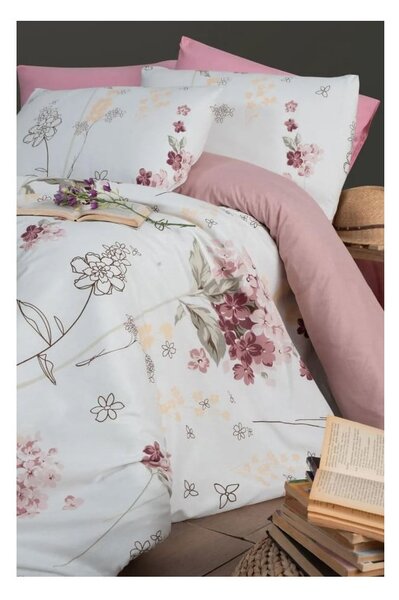 Biało-różowa 3-częściowa pościel jednoosobowa z prześcieradłem 160x220 cm Floral – Mila Home