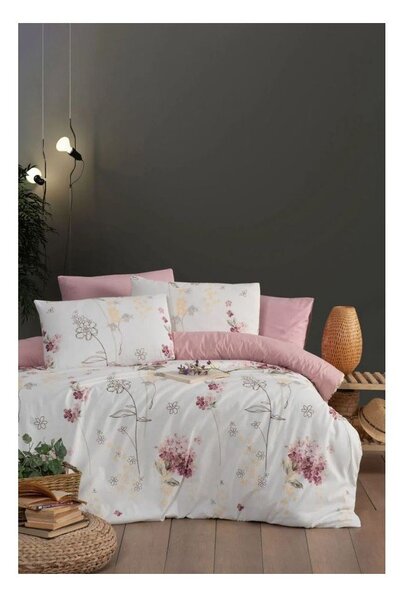 Biało-różowa 3-częściowa pościel jednoosobowa z prześcieradłem 160x220 cm Floral – Mila Home