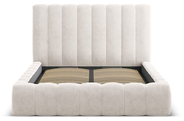 Kremowe tapicerowane łóżko dwuosobowe ze schowkiem i stelażem 160x200 cm Kelp – Micadoni Home